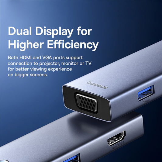 Hub USB-C Baseus UltraJoy, 4 x USB-A 3.0 - 1 x USB-C - 1 x HDMI - 1 x VGA, Grau B00052803811-01