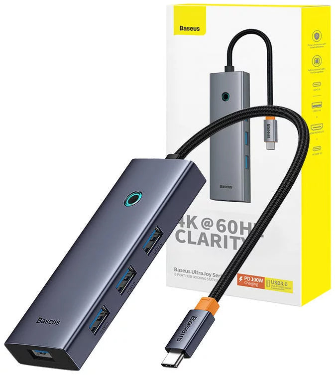 Hub USB-C Baseus UltraJoy, 4 x USB-A 3.0 - 1 x USB-C - 1 x HDMI, Gri B00052807813-01