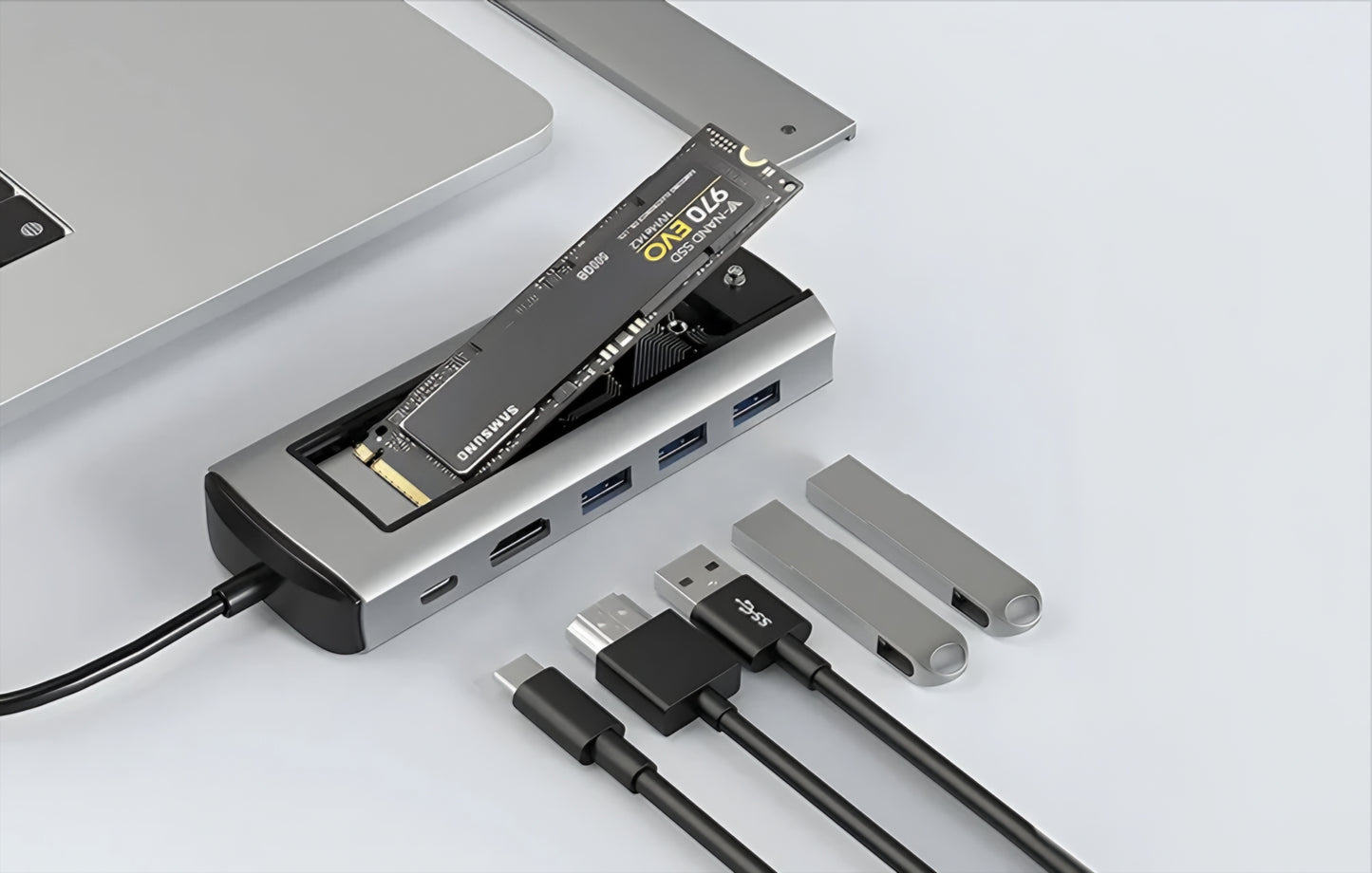 Hub USB-C BlitzWolf BW-Neo TH13, 3 x USB-A 3.0 - 1 x USB-C - 1 x Display Port - 1 x Interface SSD, Gris