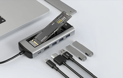 Hub USB-C BlitzWolf BW-Neo TH13, 3 x USB-A 3.0 - 1 x USB-C - 1 x Display Port - 1 x Interface SSD, Gris