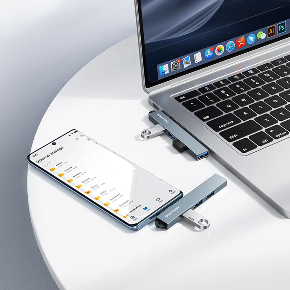 Hub USB-C Borofone FH1A, 4 en 1, Gris