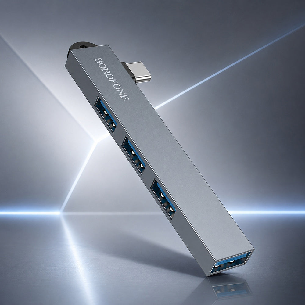 Hub USB-C Borofone FH1A, 4 en 1, Gris