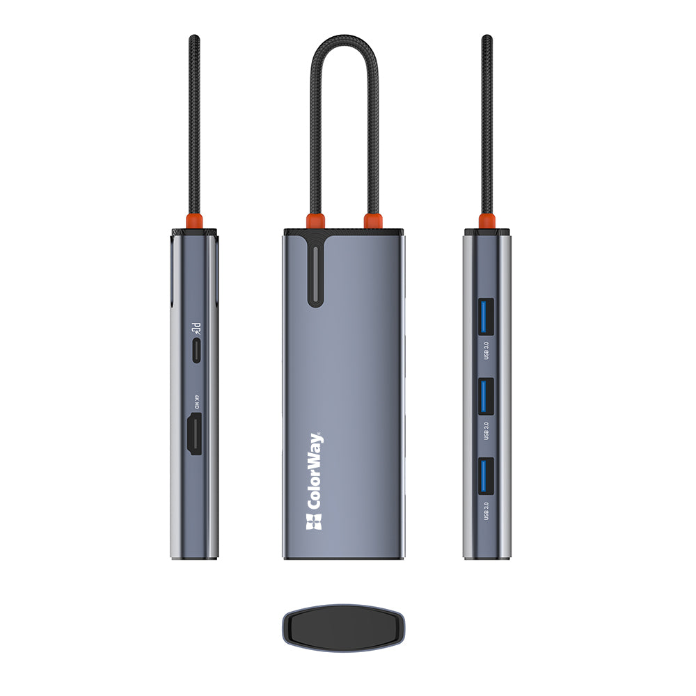 Hub USB-C ColorWay CW-HUB01, 5en1, Argenté