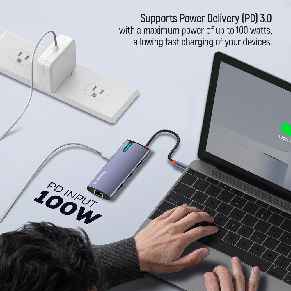 Hub USB-C ColorWay CW-HUB03, 6en1, Argenté