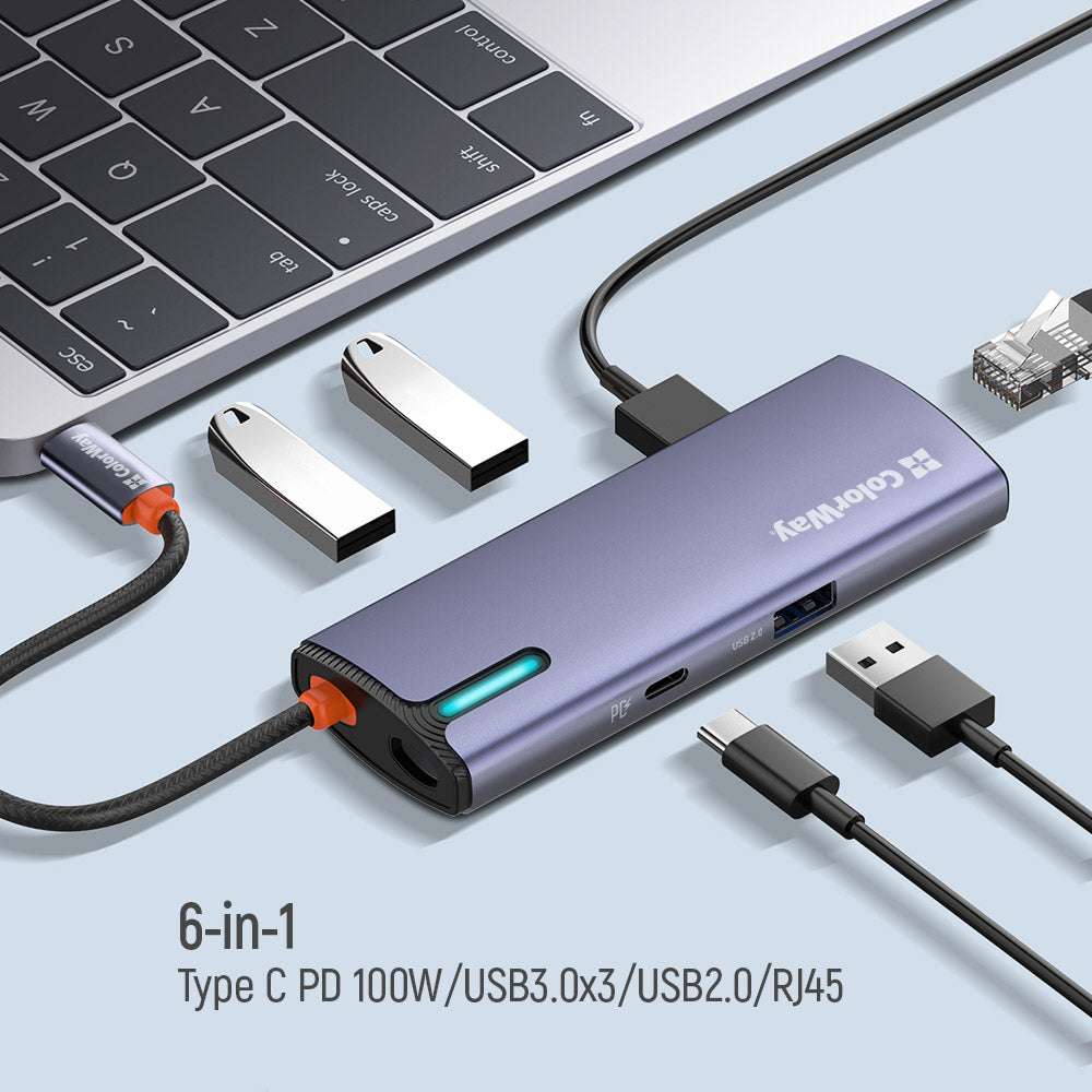 Hub USB-C ColorWay CW-HUB03, 6en1, Argenté