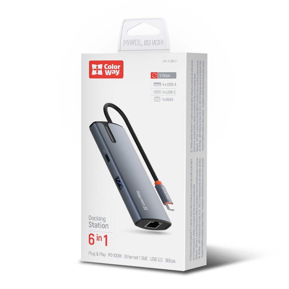 Hub USB-C ColorWay CW-HUB03, 6en1, Argenté