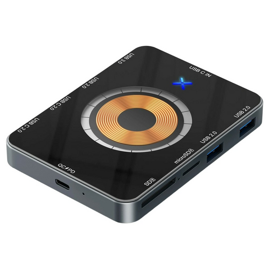 Hub USB-C avec Charge Sans Fil QI OEM YC7209, 10 en 1, Gris