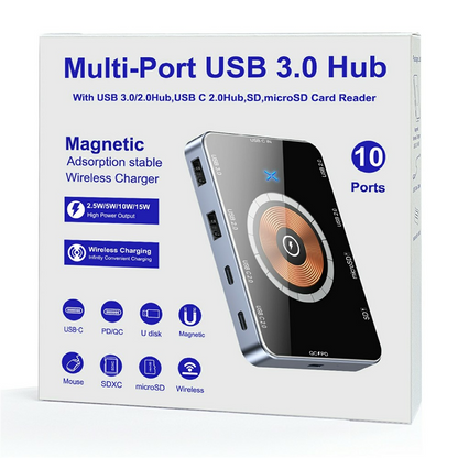 Hub USB-C avec Charge Sans Fil QI OEM YC7209, 10 en 1, Gris