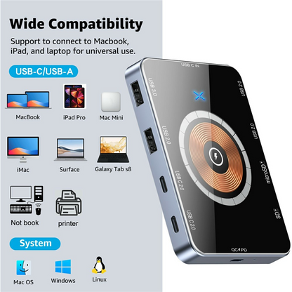 Hub USB-C avec Charge Sans Fil QI OEM YC7209, 10 en 1, Gris
