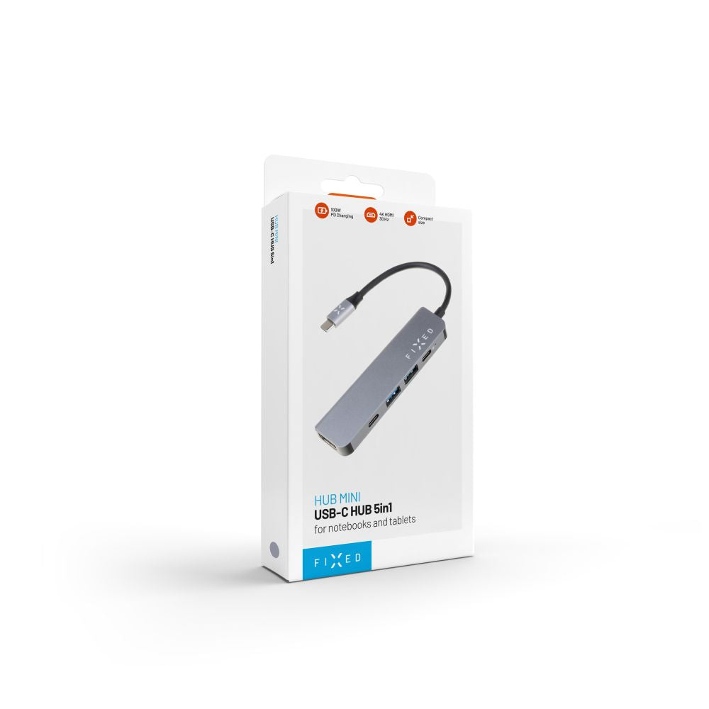 Hub USB-C Fixed, 4 en 1, Gris