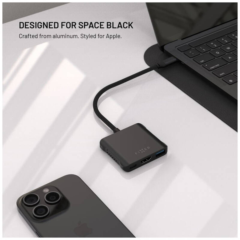 Hub USB-C Fixed Quadri, 5en1, Noir