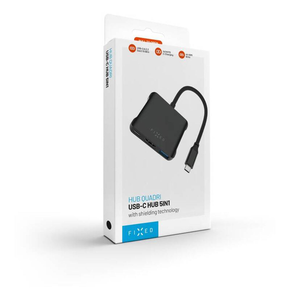 Hub USB-C Fixed Quadri, 5en1, Noir