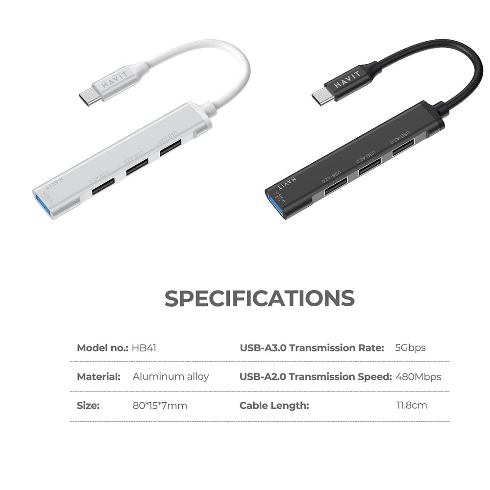 Hub USB-C HAVIT HB41, 4 en 1, Argenté