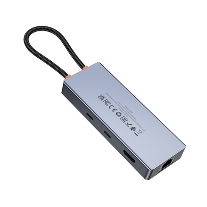 HOCO HB52 USB-C Hub, 2 x USB-A 3.0 - 2 x USB-C - 1 x HDMI - 1 x RJ45 - 1 x SD - 1 x microSD, Gray