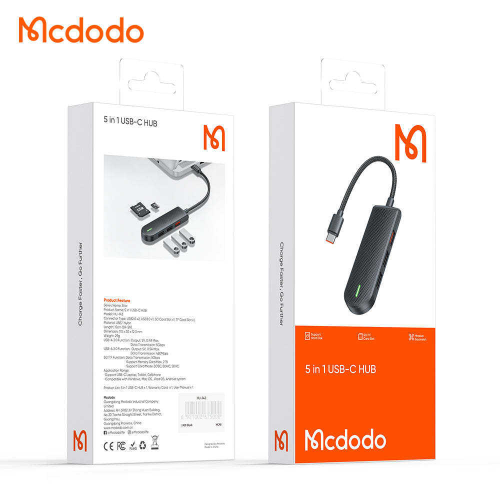 USB-C Hub McDodo HU-1430 Star, 5in1, Schwarz