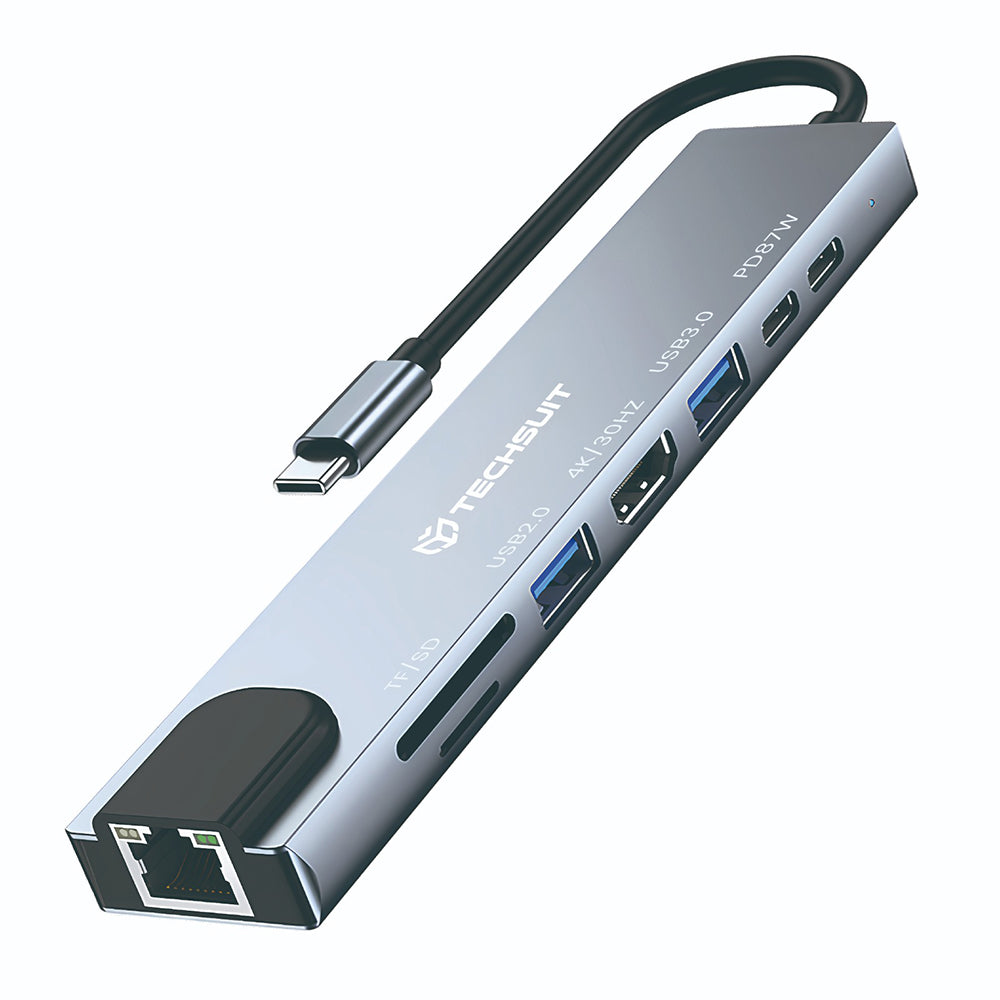 Techsuit H2 NetBridge USB-C Hub, 8in1, Gray