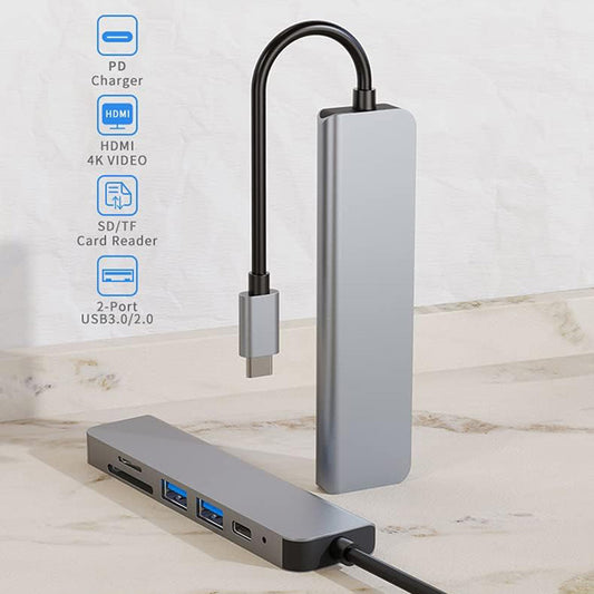 USB-C Hub Techsuit H5 TurboChargeX, 6in1, Gray
