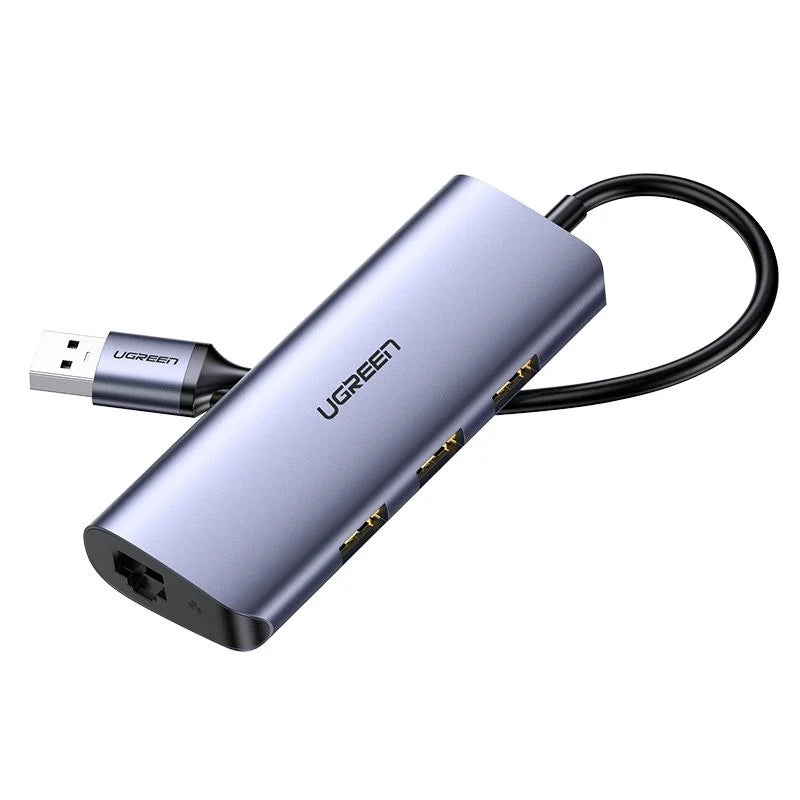 Hub USB-C UGREEN CM252, 3 x USB-A 3.0 - 1 x USB-C - RJ45, Grau