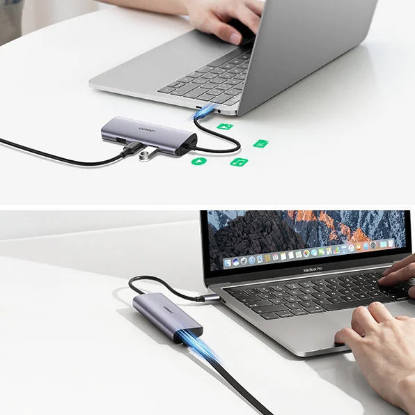 Hub USB-C UGREEN CM252, 3 x USB-A 3.0 - 1 x USB-C - RJ45, Grau
