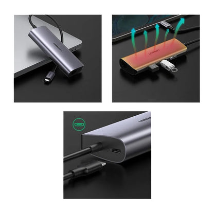 Hub USB-C UGREEN CM252, 3 x USB-A 3.0 - 1 x USB-C - RJ45, Grau