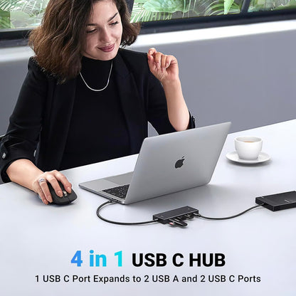 Hub USB-C UGREEN CM416, 2 x USB-A 3.1 - 2 x USB-C, 0.25m, Negru