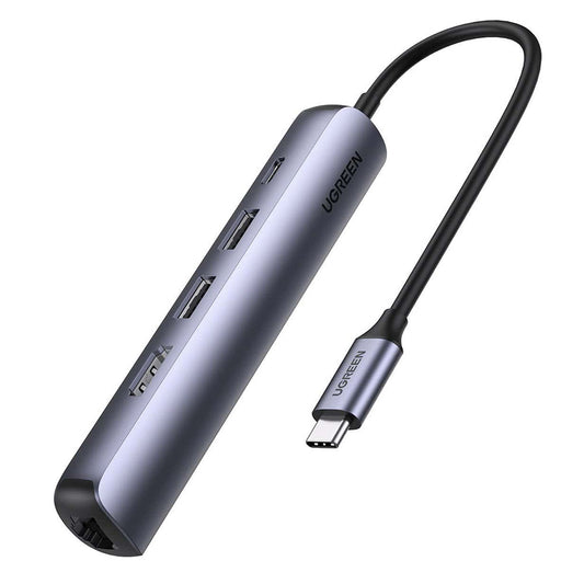 Hub USB-C UGREEN CM418 (10919), 2 x USB-A 3.0 - 1 x USB-C - 1 x HDMI - 1 x RJ45, Gris