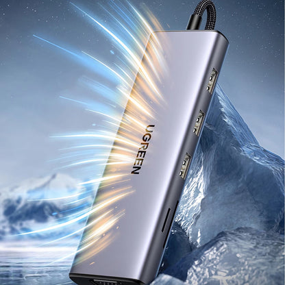 Hub USB-C UGREEN CM498 (15600), 3 x USB-A 3.0 - 1 x USB-C - 1 x HDMI - 1 x VGA - 1 x RJ45 - 1 x SD - 1 x microSD, Gris