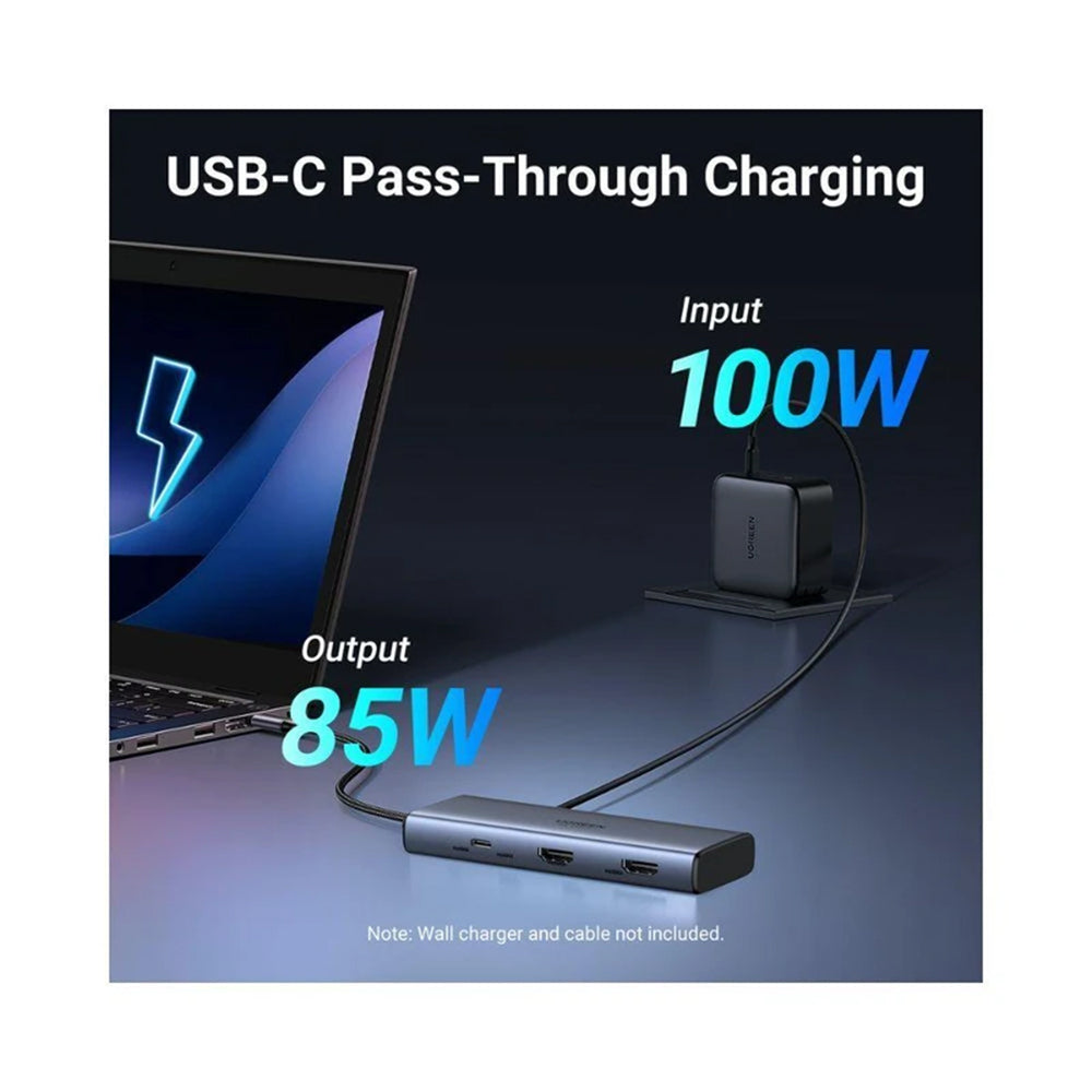 Hub USB-C UGREEN CM498 (45379), 2 x USB-A 3.2 - 3 x USB-C - 2 x HDMI, Grau