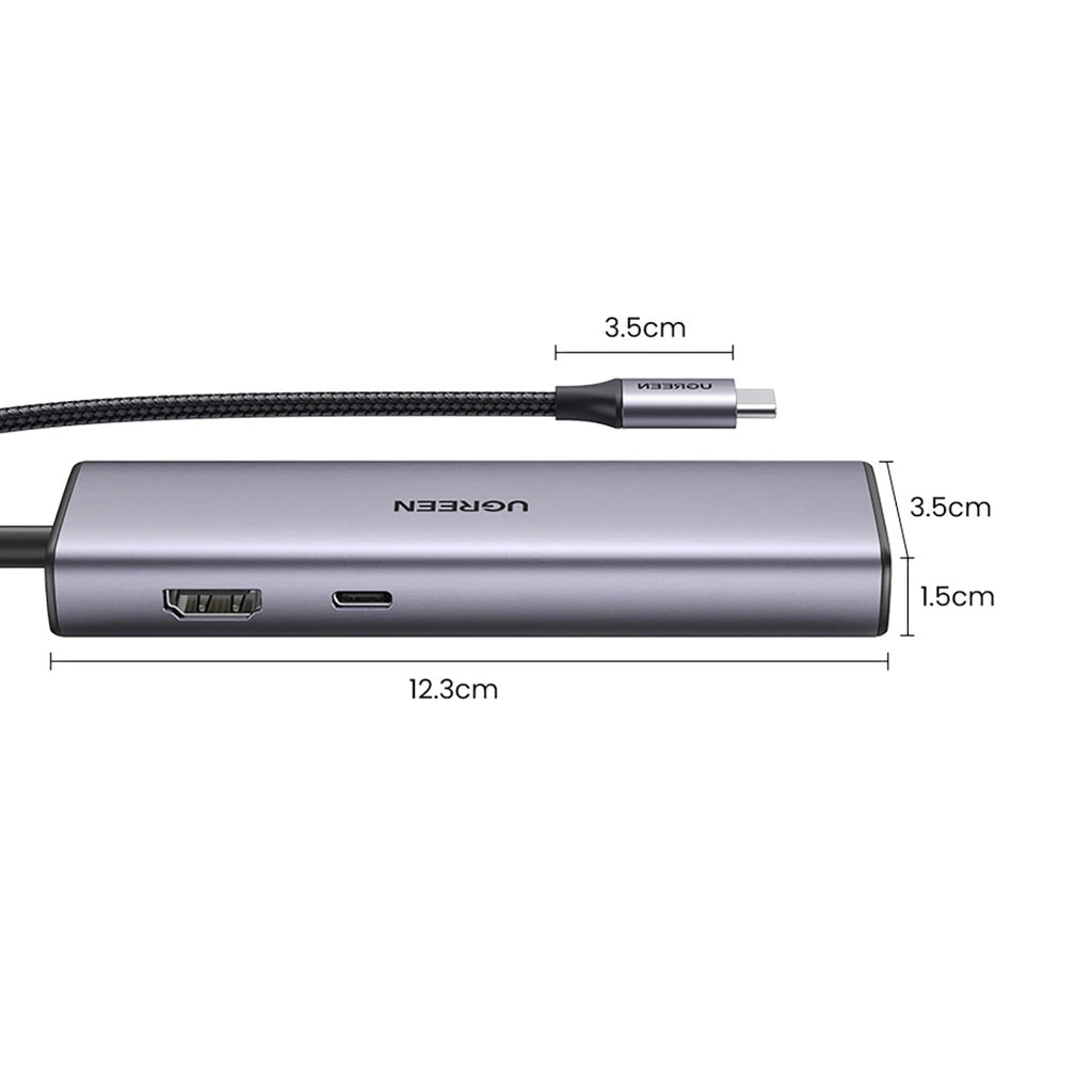 Hub USB-C UGREEN CM512, 2 x USB-A 3.0 - 1 x USB-C - 1 x HDMI - 1 x SD - 1 x microSD - RJ45, Grau