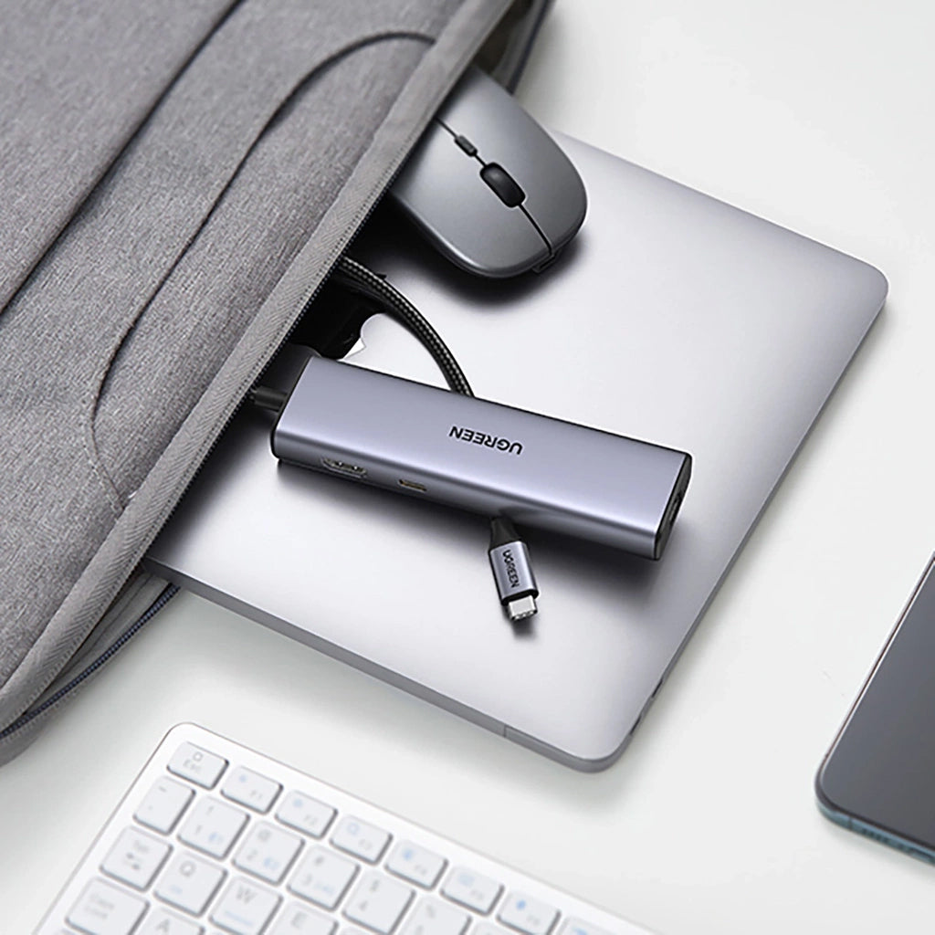 Hub USB-C UGREEN CM512, 2 x USB-A 3.0 - 1 x USB-C - 1 x HDMI - 1 x SD - 1 x microSD - RJ45, Grau