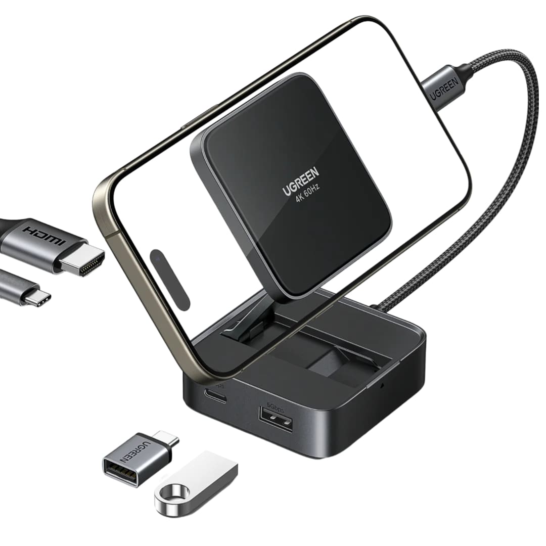 Hub USB-C UGREEN CM801, 1 x USB-A 3.0 - 2 x USB-C - 1 x HDMI, Gris