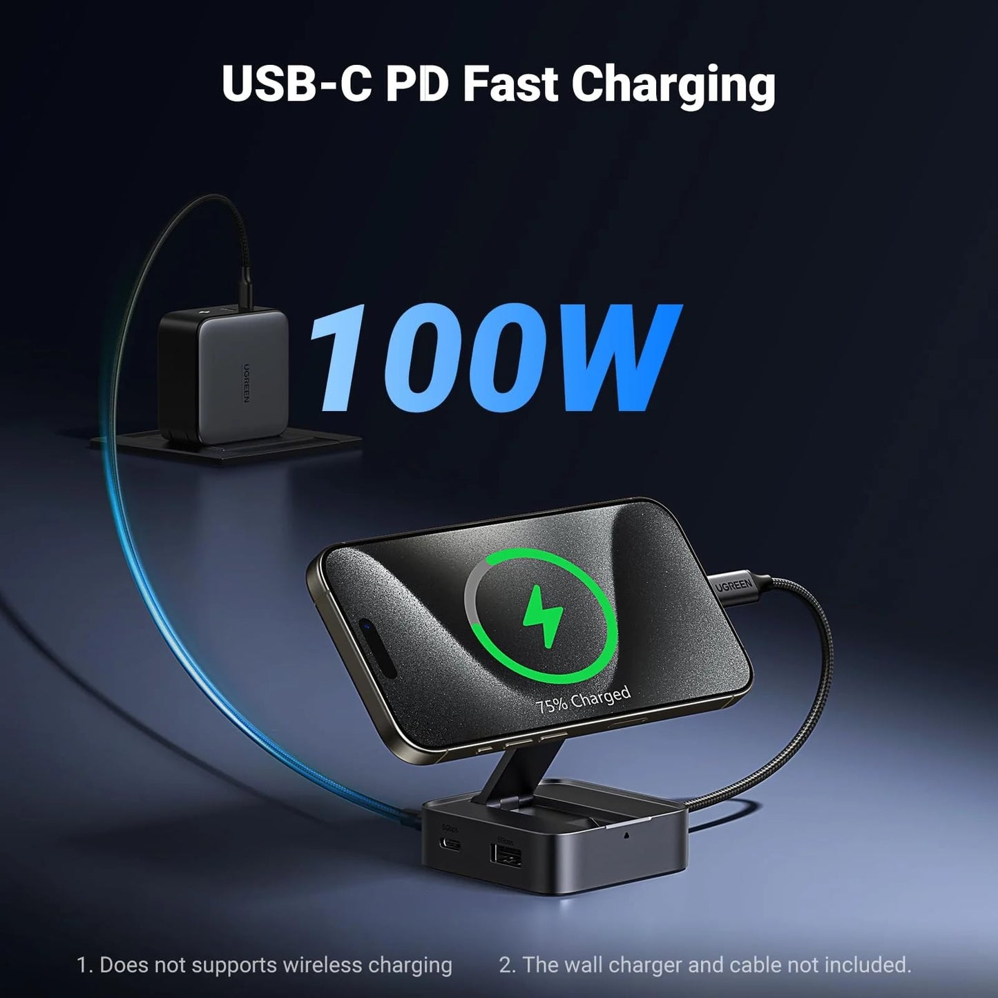 Hub USB-C UGREEN CM801, 1 x USB-A 3.0 - 2 x USB-C - 1 x HDMI, Gris
