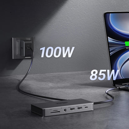 Hub USB-C UGREEN Revodok Pro 313 CM681, 2 x USB-A 3.2 - 1 x USB-A 3.0 - 2 x USB-C - 2 x HDMI - 1 x Jack 3.5mm - 1 x RJ45 - 1 x SD - 1 x microSD, Gris