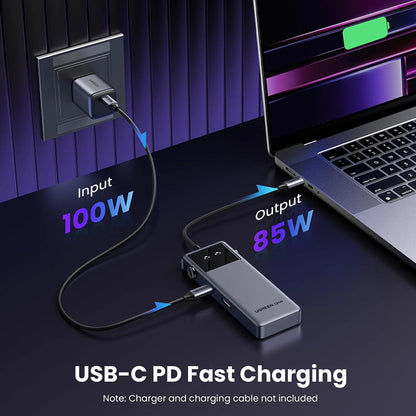 Hub USB-C UGREEN Uno (75177), 2 x USB-A 3.2 - 3 x USB-C - 1 x HDMI, Gris