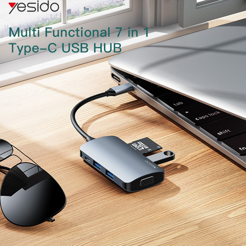 Hub USB-C Yesido HB16, 7en1, Gris