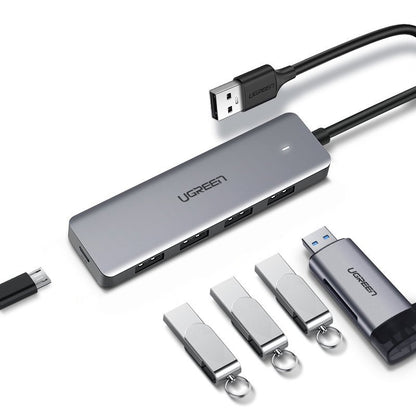 Hub USB UGREEN CM219, 4 x USB-A 3.0 - 1 x USB-C, Gris