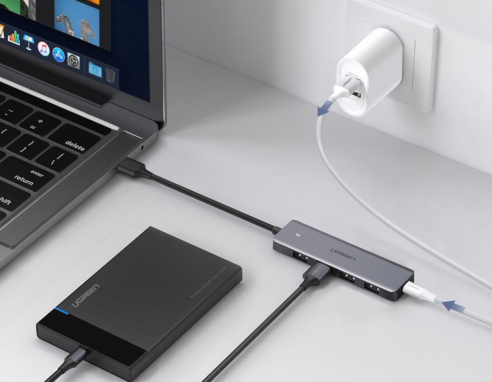 Hub USB UGREEN CM219, 4 x USB-A 3.0 - 1 x USB-C, Gris