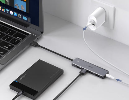 Hub USB UGREEN CM219, 4 x USB-A 3.0 - 1 x USB-C, Gris