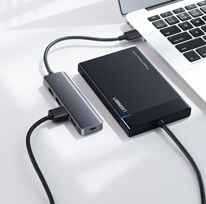Hub USB UGREEN CM219, 4 x USB-A 3.0 - 1 x USB-C, Gris