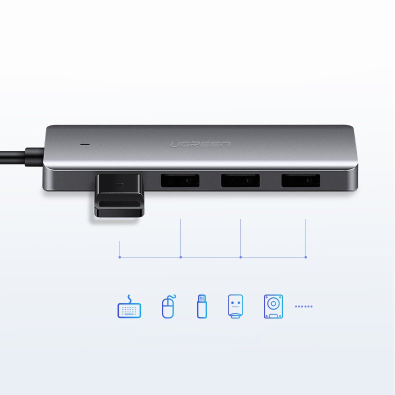 Hub USB UGREEN CM219, 4 x USB-A 3.0 - 1 x USB-C, Gris