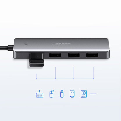 Hub USB UGREEN CM219, 4 x USB-A 3.0 - 1 x USB-C, Gris