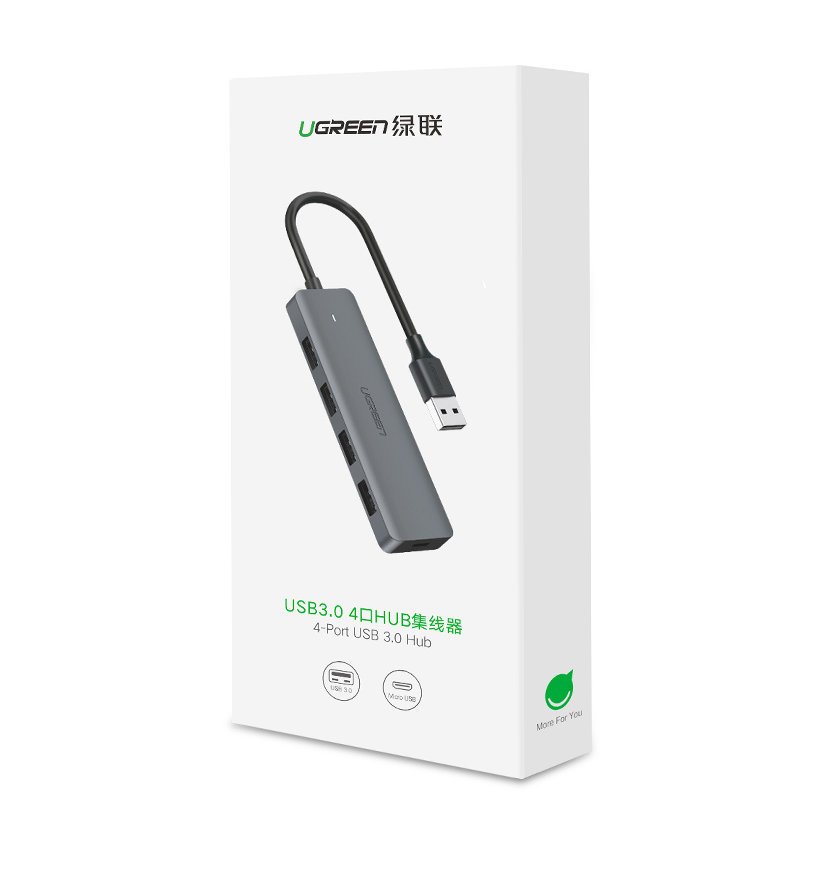 Hub USB UGREEN CM219, 4 x USB-A 3.0 - 1 x USB-C, Gris