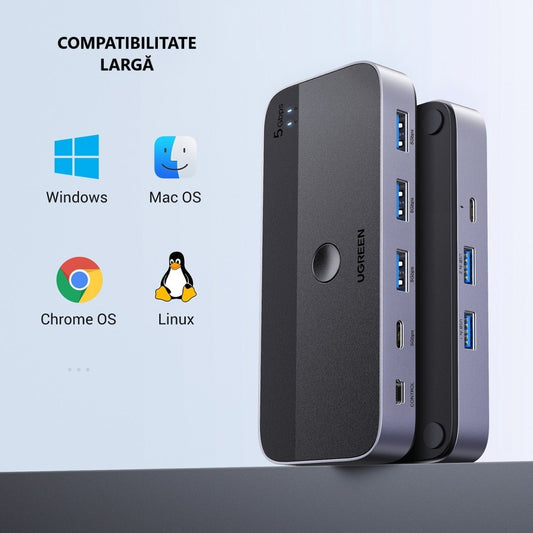 Hub USB UGREEN CM662, 3 x USB-A 3.0 - 1 x USB-C - 1 x miniUSB, Noir