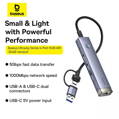 USB / USB-C Hub Baseus UltraJoy, 3 x USB-A 3.0 - 1 x USB-C - 1 x RJ45, Grau B0005280B811-14