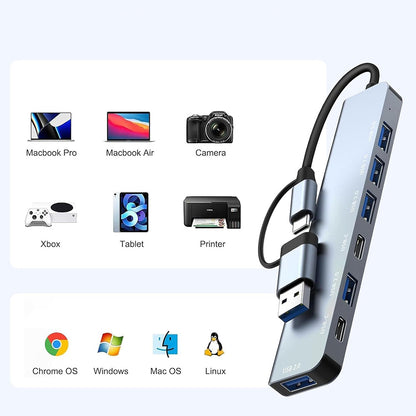 Hub USB / USB-C Techsuit H6 DataBridge, 7en1, Gris