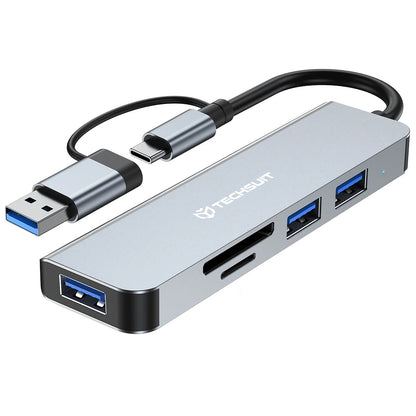 USB / USB-C Hub Techsuit H7 DataBridge, 5in1, Grau