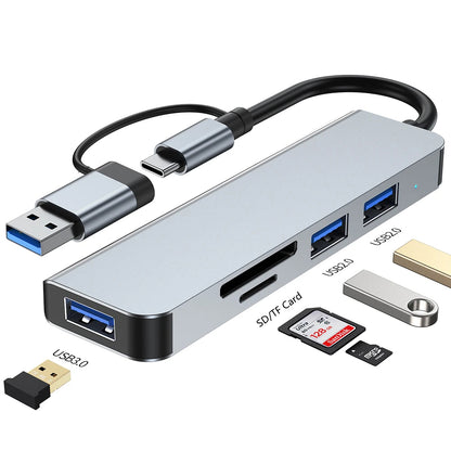 USB / USB-C Hub Techsuit H7 DataBridge, 5in1, Grau