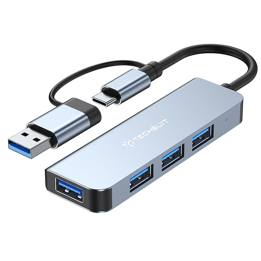 USB / USB-C Hub Techsuit H8 DataBridge, 4in1, Grau