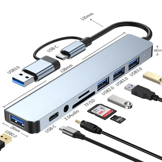 USB / USB-C Hub Techsuit H9 DataBridge, 8in1, Grau