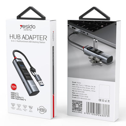 USB / USB-C Hub Yesido HB19, 4in1, Grau